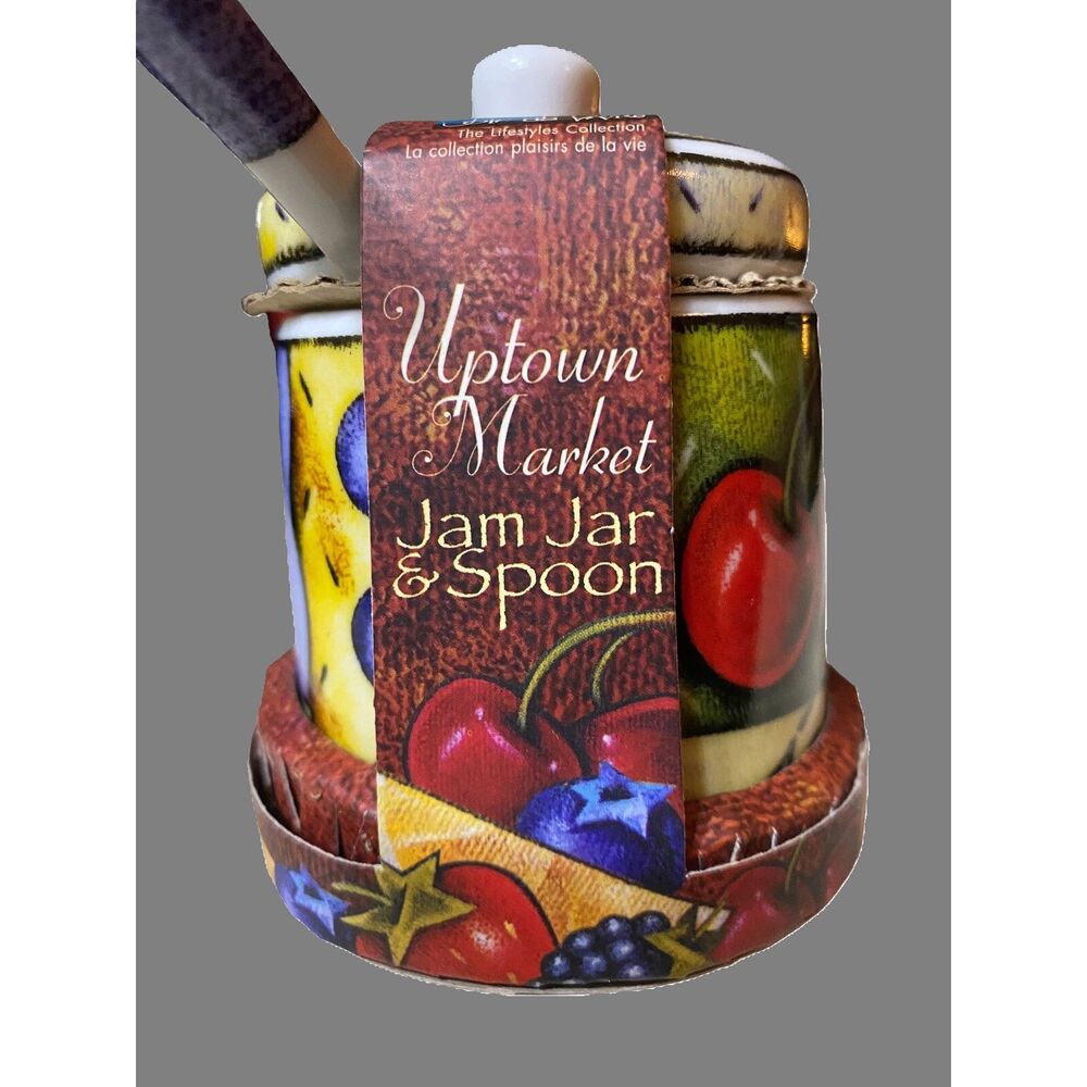 Uptown Market Jam Jar & Spoon MSC International Multicolor Fruit & Berries 3.5"